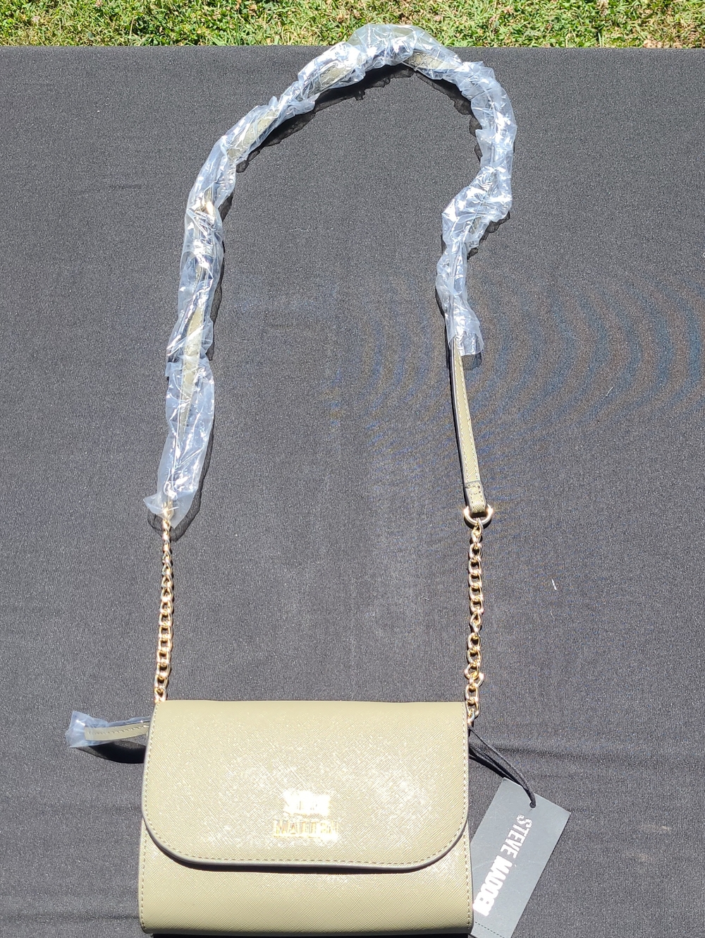 Steve Madden Olive Green Kimmy Crossbody Bag with Adjustable Gold Chain Strap